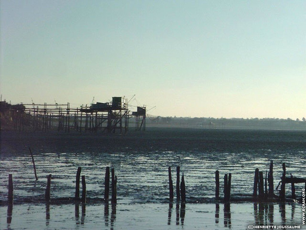 fonds d cran Ouest - Charente - le littoral charentais, les carrelets, la mer  mare basse - de Henriette Joussaume