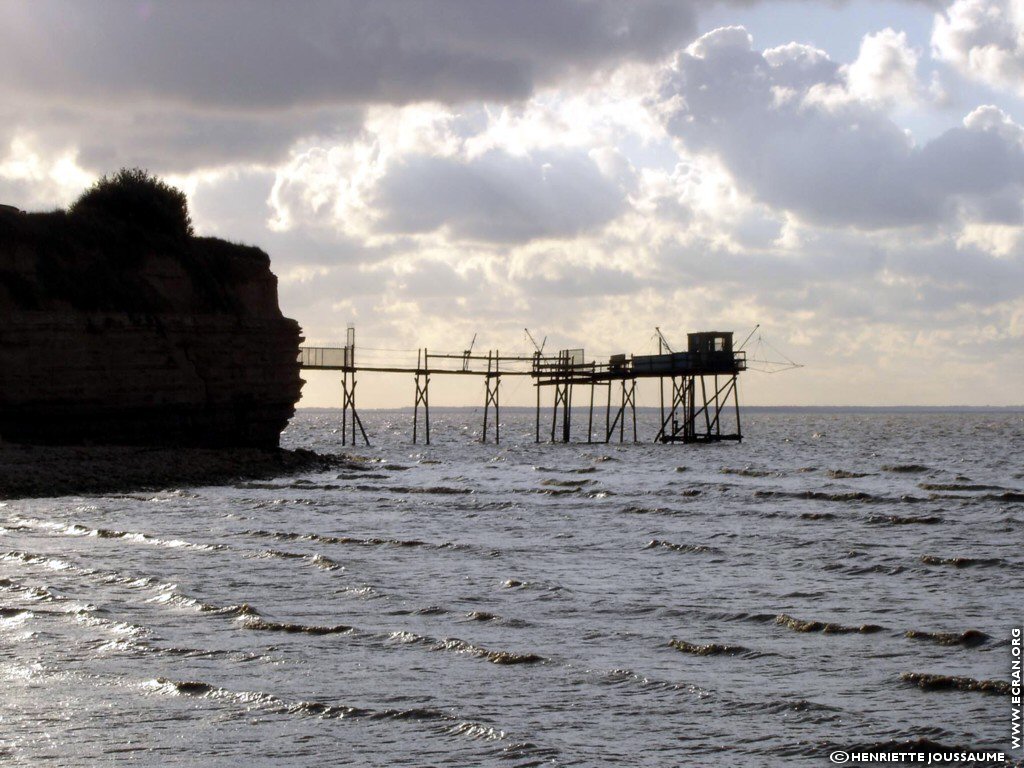 fonds d cran Ouest - Charente - le littoral charentais, les carrelets, la mer  mare basse - de Henriette Joussaume