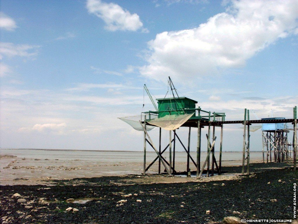 fonds d cran Ouest - Charente - le littoral charentais, les carrelets, la mer  mare basse - de Henriette Joussaume