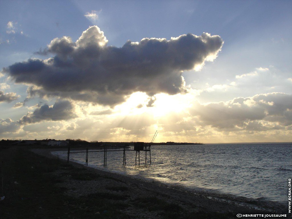 fonds d cran Ouest - Charente - le littoral charentais, les carrelets, la mer  mare basse - de Henriette Joussaume