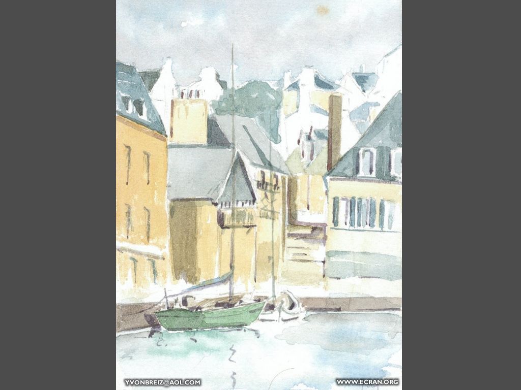 fonds d cran Aquarelle entre Dinard et St Malo, Cornouaille et pays bigouden. Fonds cran par Yvon peintre et sonneur de bombarde - Quimper Bretagne - de Yvon