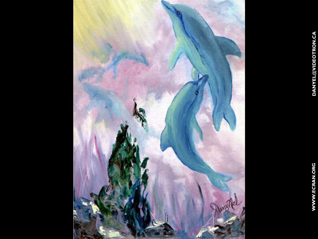 fonds d cran Peintures de Danynel - Canada - Vagues & dauphins - Fonds d'ecran - de Danynel