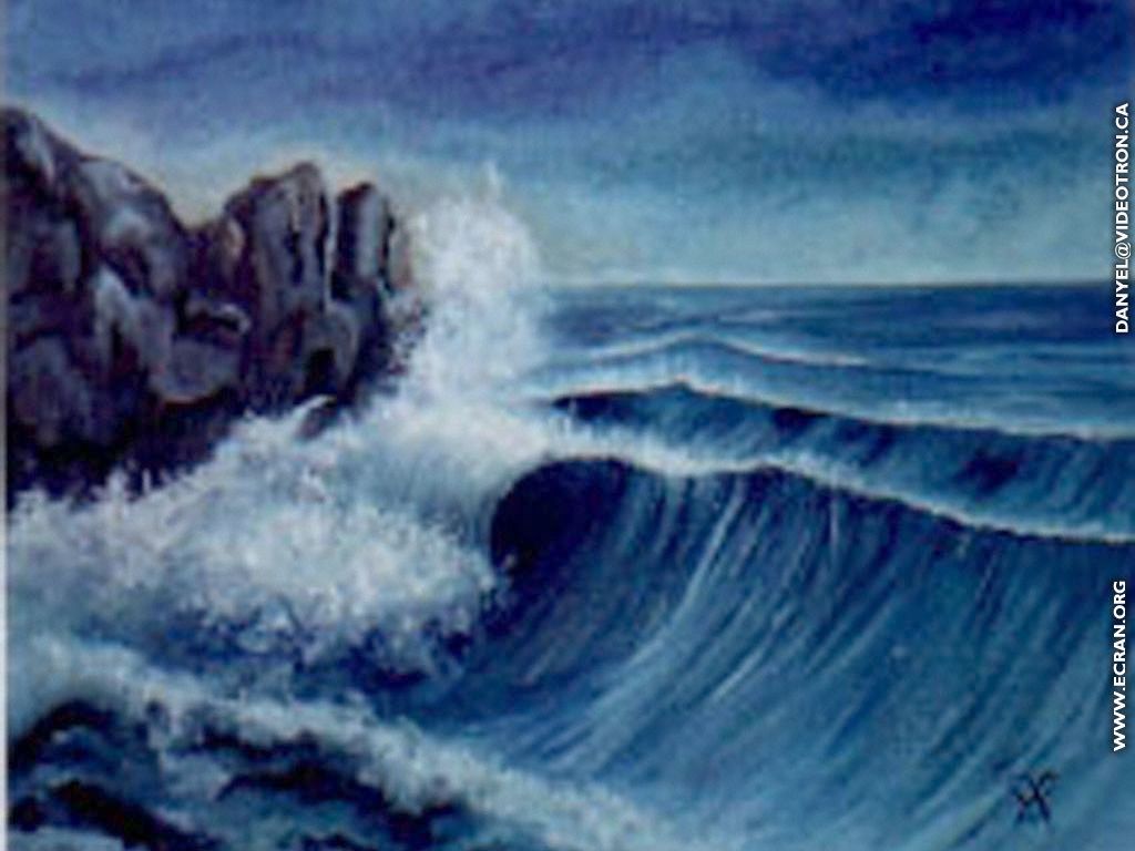 fonds d cran Peintures de Danynel - Canada - Vagues & dauphins - Fonds d'ecran - de Danynel